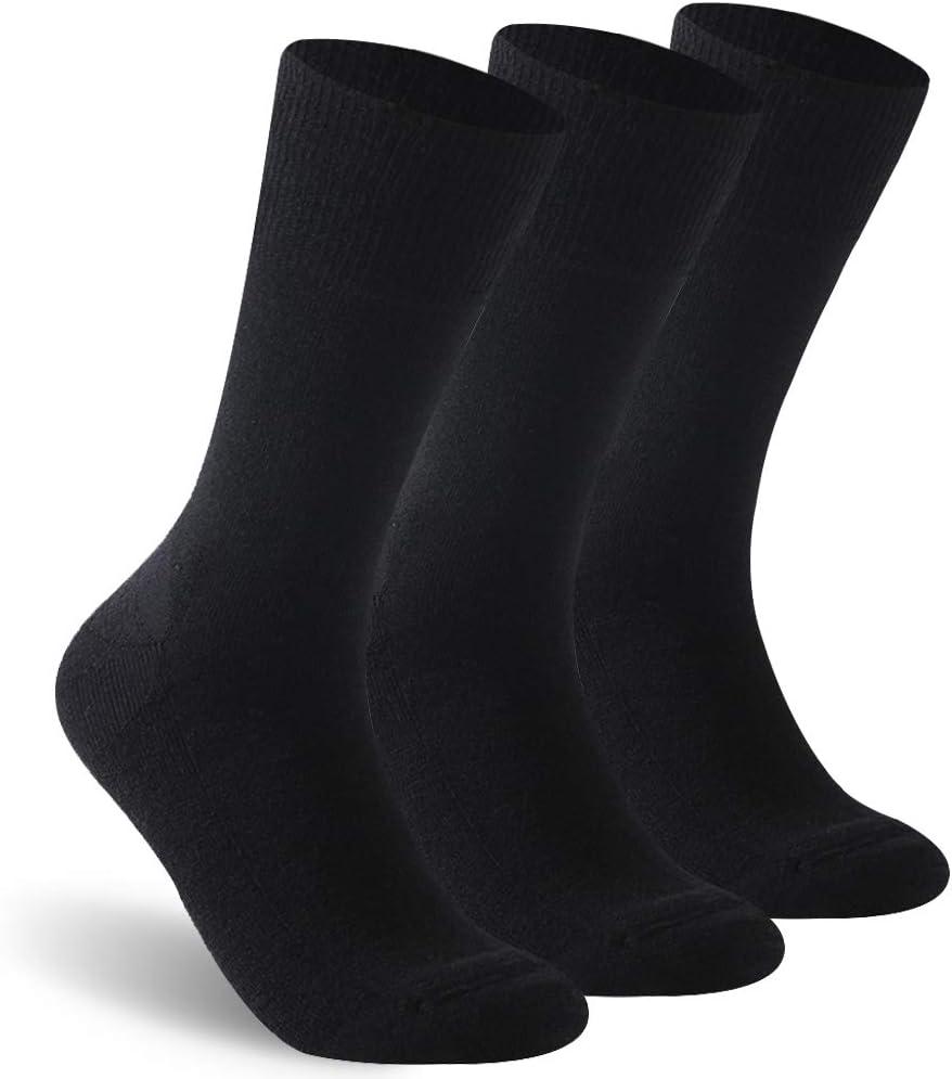 Facool Diabetic Socks for Men Women, Merino Wool Non-Binding Top Crew Socks with Cushion Sole, Seamless Toe 3 Pairs (Medium, Black X 3)