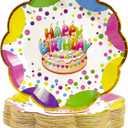 50pcs Happy Birthday Plates 7in Scalloped Colorful Candle Paper Plates Polka Dots Birthday Disposable Rainbow Dots Tableware for Home Brunch Birthday Decorations Party Baby Shower Favors 50
