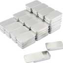 Biugaaufai 60 Pack Silver Mini Rectangular Metal Tins Boxes with Sliding lids, Small Empty Slide Top Metal Tin, Lip Balm Slide Tins with Lid for Crafts, Jewelry, Candies (2.36 x 1.34 x 0.43 Inch)