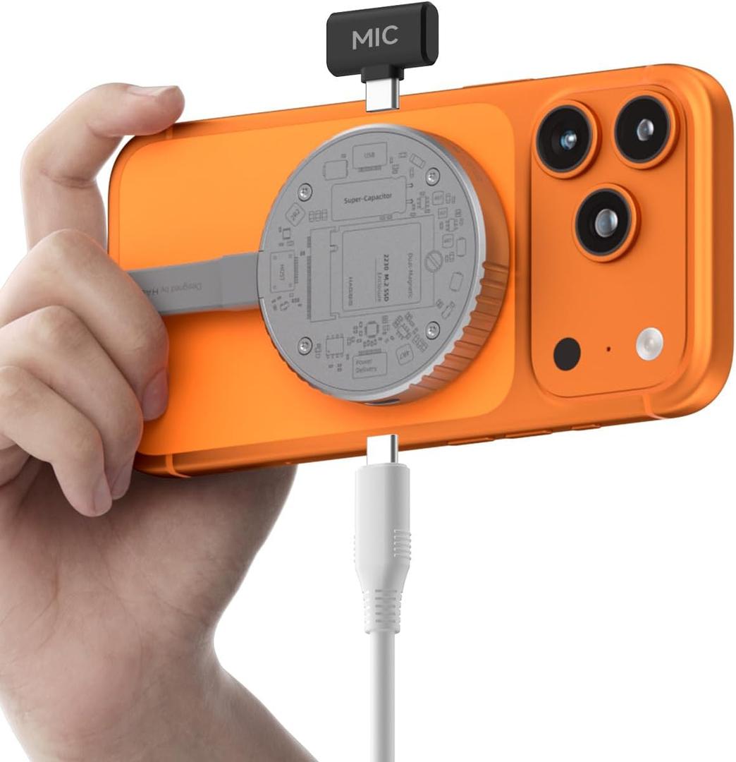 Hagibis Magnetic M.2 2230 NVMe SSD Enclosure with Magsafe for iPhone 17 16 15 Pro Max ProRes, 10Gbps USB C to NVMe Adapter, 100W PD, USB C, External SSD Case for MacBook, iPad Pro(MC100 Pro)