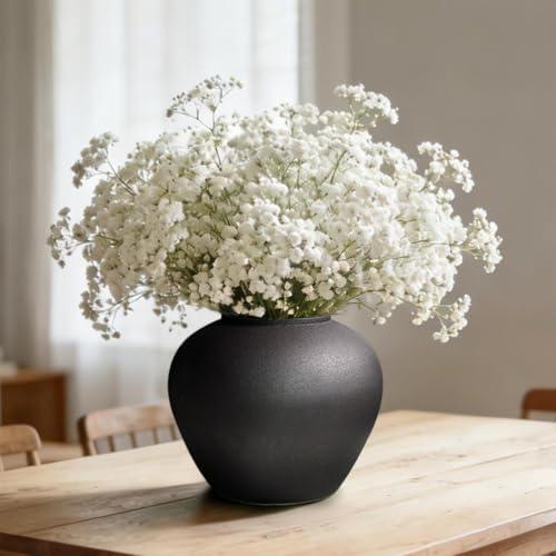 GeLive Black Ceramic Flower Vase 7 Inch Round Jar Farmhouse Rustic Vase for Fresh/Dried Plants Table Centerpiece Minimalist Home Decor Handmade Pottery Planter Pot Kitchen Utensil Holder, Matte Black
