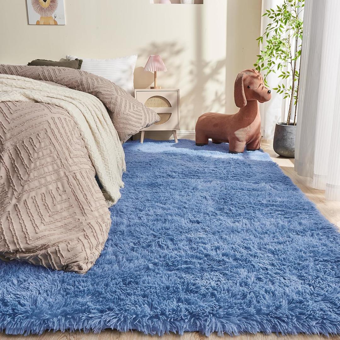 OPPODREAM 4x6 Blue Rugs for Bedroom, Ultra-Soft Fluffy Area Rugs for Living Room, 4 x 6 Shag Carpet for Nursery, Kids, Girl, Boy, Baby, Plush, Fuzzy, Shaggy, Cute Home Decor