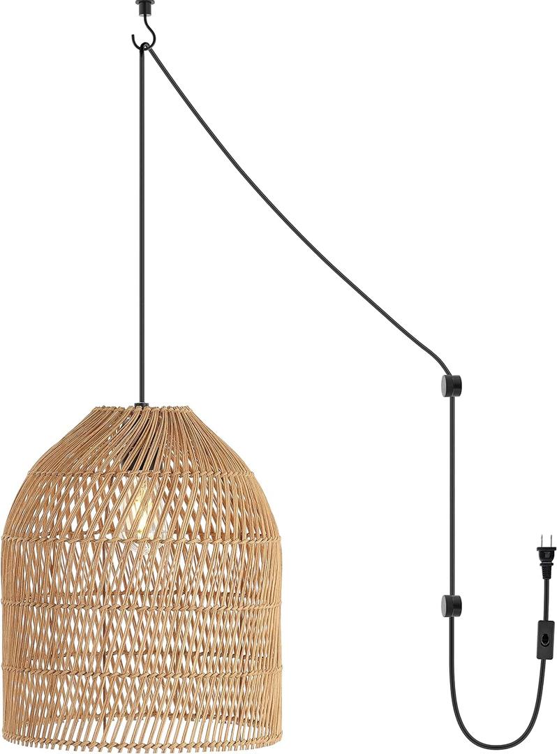 JONATHAN Y JYL1401A Koda 13" 1-Light Farmhouse Coastal Bohemian Rattan 180" Cord Plug-in or Hardwired LED Pendant Modern Dining Room Living Room Kitchen Island Foyer Bedroom, Brown