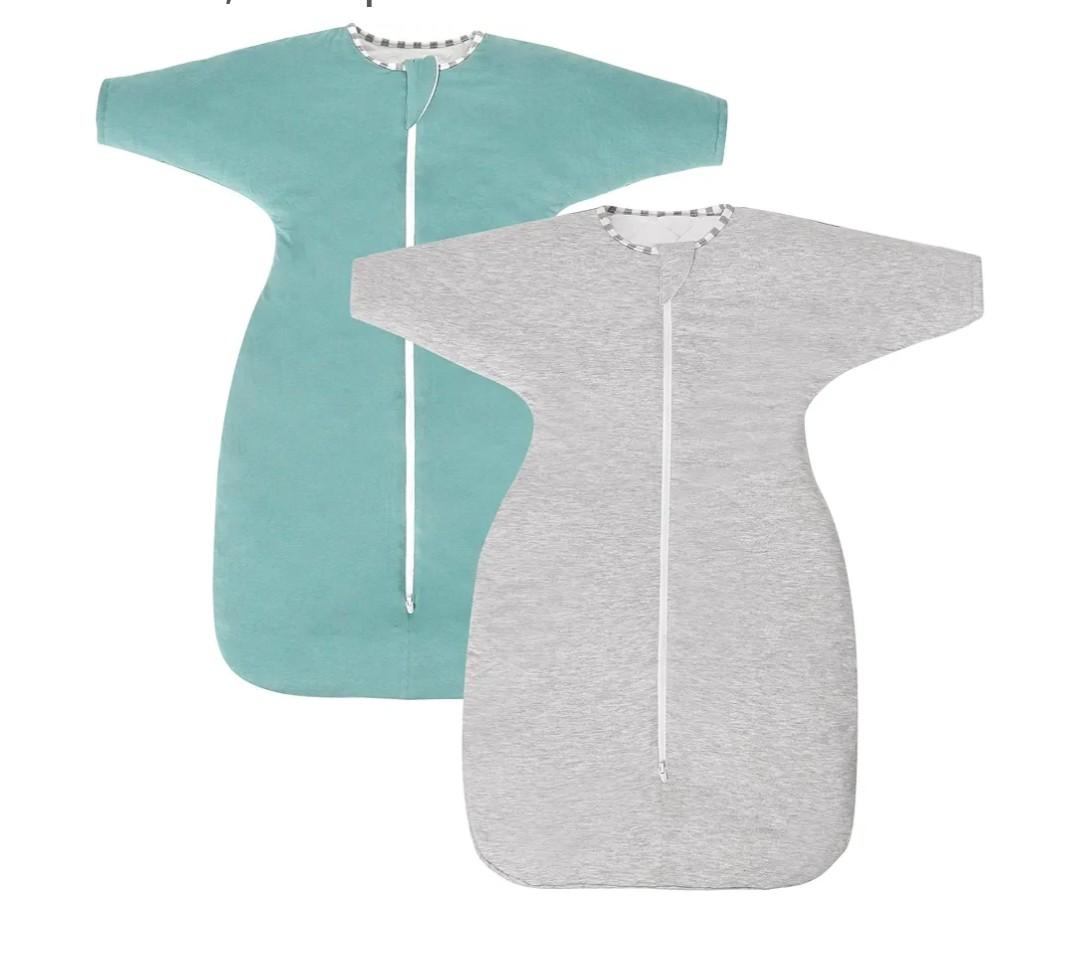 PuppyPaws Baby Sleep Sack 1.5 TOG 2-Pack Set, Transitional Swaddle with Arms Up Length Sleeves and Mitten Cuffs, Sleep Sack 6-9 Months, 95% Rayon derived from Bamboo, 5% Spandex
