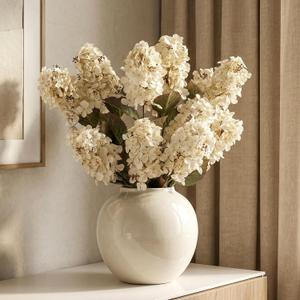 Ttranewsoo Hydrangea Artificial Flowers,Fall Hydrangeas Artificial Flowers, Fake Fall Dried Hydrangea Decoration,Faux Silk Flower with Stems Winter Decor Without VaseCream White 8PCS