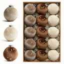 Christmas Tree Ornaments Velvet Balls 14 PCS - 3.15 Inch Shatterproof Christmas Decorations for Xmas Holiday Star Brown Neutral Tree Ornaments Vintage Hanging Decor
