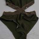 Milumia Women's Stitch Detail Strapless One Piece Swimsuit Cut Out Bandeau Bathing Suit (Large, Solid Army Green)
