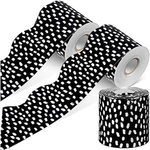 Pack Of 2 PerKoop 2 Roll 131 Feet Bulletin Board Borders Classroom Decorative Bulletin Border Whiteborad Trim Classroom Back to School Decoration(Dots Style,Black Background)