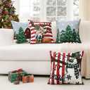 OTOSTAR Set of 4 Grey Christmas Throw Pillow Covers 18x18 Inch Winter Xmas Decorative Pillow Case Cover for Sofa Living Room Holiday Decor (Red- Snowman and Elk)