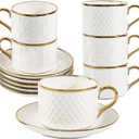 Espresso Cups and Saucers Set of 6, 7 OZ Porcelain Cappuccino Cups with Saucers, Stackable Coffee Mugs for Demitasse, Latte, Cafe, Mocha, Tea, Mother's Day Gift Thanksgiving Christmas Gift Present