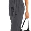 Casly Lamiit Two Piece Sets for Women Summer Outfits Cap Sleeve Belted Crop Top Wide Leg Pants Matching Set (Gray, S)