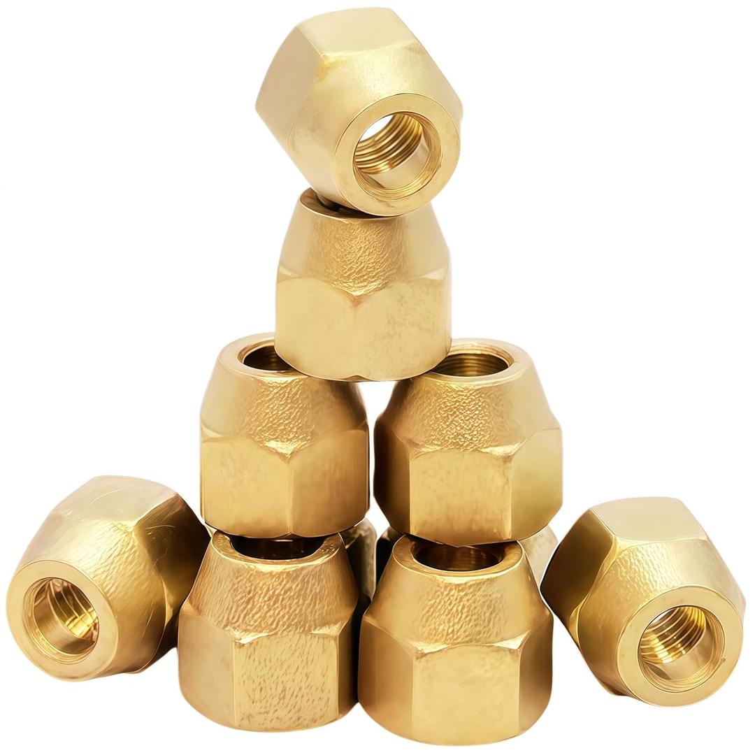 1/4" Brass Flare Nut, 10Pcs, SAE 45 Degree