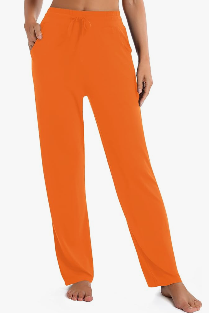 Urban CoCo Women's Straight Leg Long Pants Elastic High Waist Drawstring Casual Trousers with Pockets, Size S