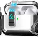 RFUNGUANGO Protective Case for AirPods Pro 3rd Generation, with Safety Lock Clip and Automatic Pop-up Case, Full Shockproof Hard Case for AirPods Pro 3 (2025) - White