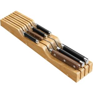 Bamboo In-Drawer Knife Block for 7 Knives(Not Included), Knife Drawer Organizer,Knife Holder Countertop,Block Knife Storage Organizer for Kitchen