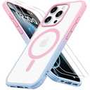 Iokmax Magnetic for iPhone 16 Pro Case, Compatible with MagSafe with 2X Screen Protectors, Military-Grade Slim Shockproof Phone Case Translucent Matte Anti-Fingerprint, 6.3-Inch, Pink-Blue