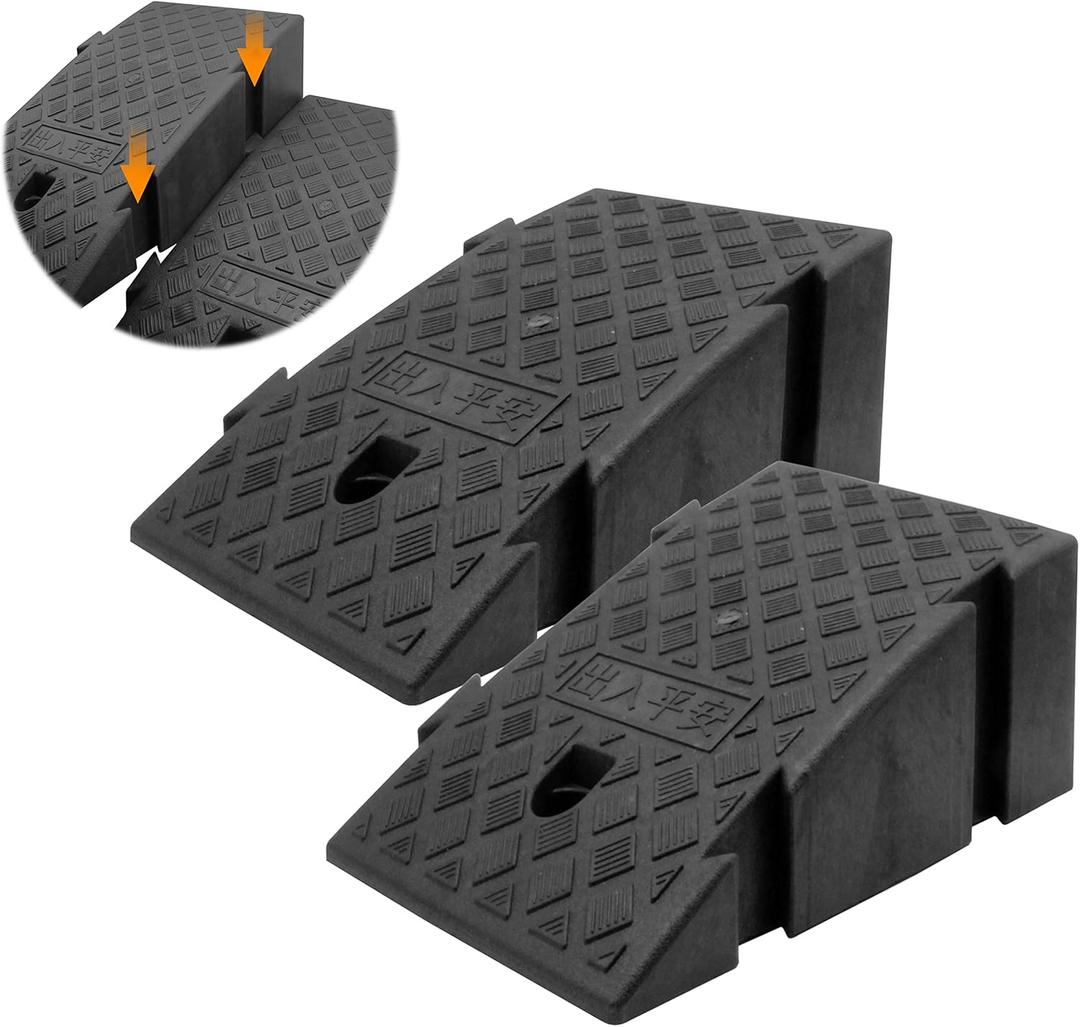 YYDS Curb Ramp, 6" 7" Rise Height 2 Pack,Heavy Duty Plastic Ramps,Interlock Curb Ramps for Driveway,Threshold Ramp for Sidewalk,Driveway,Car, Scooter, Bike, Motorcycle (6 inch high)