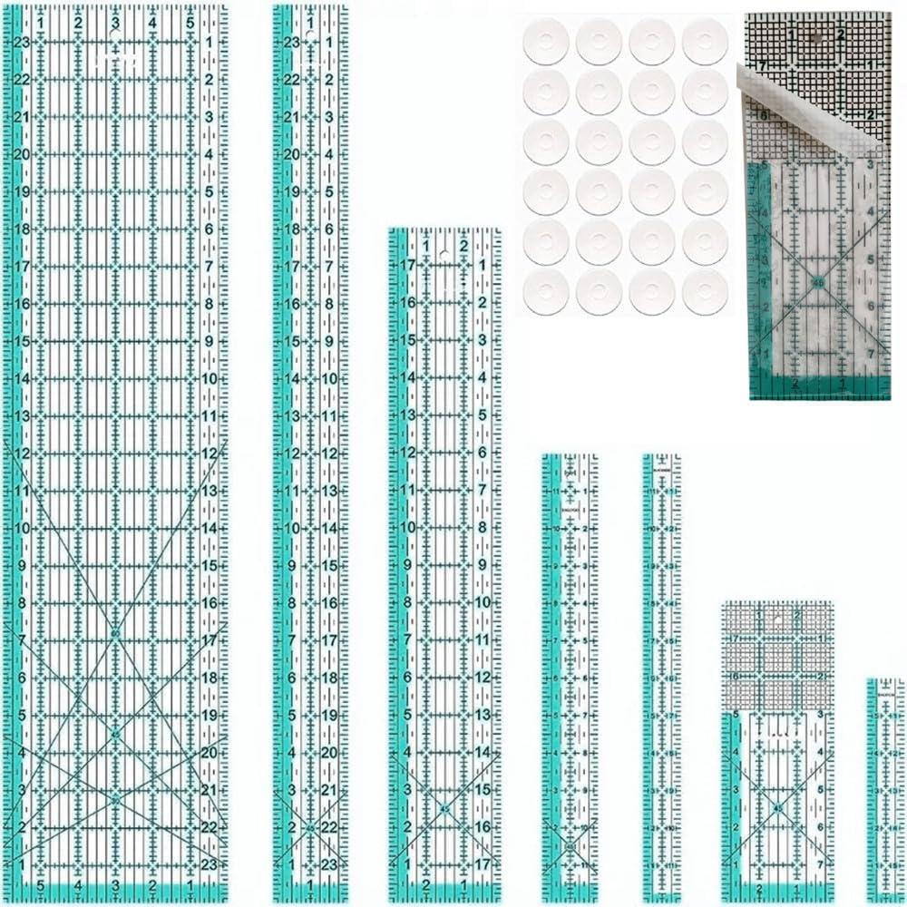 Quilting Rulers,7 Sewing Rulers Quilting Templates(6"x24",2"x24",3"x18",3"x8",1.5"x12",1"x12",1"x6"),Quilting Supplies Acrylic Rulers Fabric Cutting Ruler with Non-Slip Rings for Quilting and Sewing (acid blue) Quilting Rulers,7 Sewing Rulers Quilting Templates(6"x24",2"x24",3"x18",3"x8",1.5"x12",1"x12",1"x6"),Quilting Supplies Acrylic Rulers Fabric Cutting Ruler with Non-Slip Rings for Quilting and Sewing (acid blue)