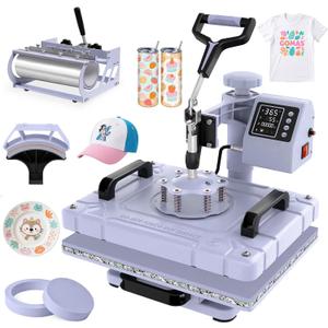 Slendor Heat Press Machine Sublimation Heat Press 360 Swing Away Heat Transfer Digital T-Shirt Pressing with 30OZ 20OZ Tumbler Press, Multifunction Combo for Hat Cap Plate 12''X15'' 5IN1 Lavender