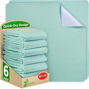 GREEN LIFESTYLE® Washable Underpads Pack of 6 - 30x34 and Pack of 2 - 41x41 Bundle - Heavy Absorbency Reusable Bedwetting Incontinence Pads for Kids, Adults, Elderly, and Pets