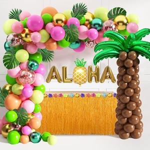 Tropical Luau Balloons Arch Garland Kit Party Decorations With Palm Leaves, Flamingo, Palm Tree, Aloha Foil Balloon, Coconut Balloons Set for Hawaiian Parties (Aloha-A)