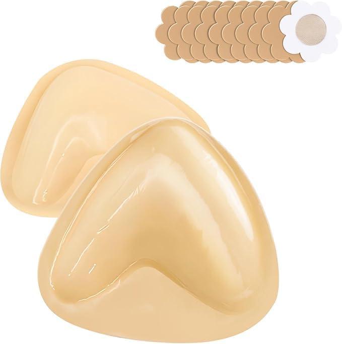 Snowy Sticky Bra Silicone Cups for Bust Adhesive Bra Push Up Double-Sided Adhesive Bra Inserts for Sportswear Swimsuit Bikini (Beige)