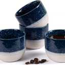 ZEBERBO Ceramic Espresso Cups Set of 4, Double Walled Espresso Coffee Mugs for Nespresso Cups, Special glazed Demitasse Cups Coffee Cup for Machine (Blue)