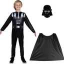 STAR WARS Darth Vader Official Youth Costume - Printed Jumpsuit with Cape and Plastic Mask, Small (Black, S)
