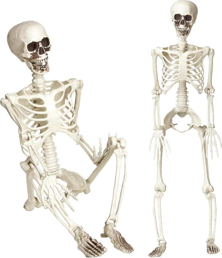 KANKUN 36" Halloween Skeleton, 3 FT Full Body Stayable Movable Joints, Posable Hanging Skeletons for Halloween Decoration