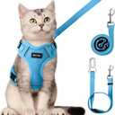 Cat Harness, Cat Car Harness and Leash for Walking, Escape Proof Soft Adjustable Vest Harnesses for Cats, Easy Control Breathable Reflective Strips Harness, Kitten Harness and Leash Set, Blue, M