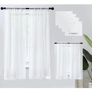 PI Sheer White Curtains 4 Panels,Window Treatment Light Filter Airy Voile with Rod Pocket for Living Room/Bedroom/Kids Room(W42XL72,Optical White)