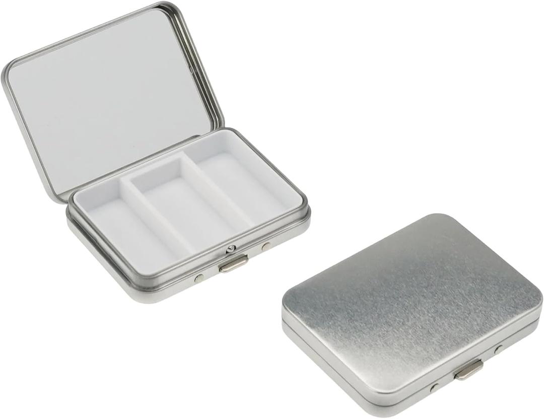 2Pcs Small Pill Case with Mirror 3 Compartment Metal Pill Box for Purse and Pocket,Portable for Daily Vitamins and Medication(Silver)