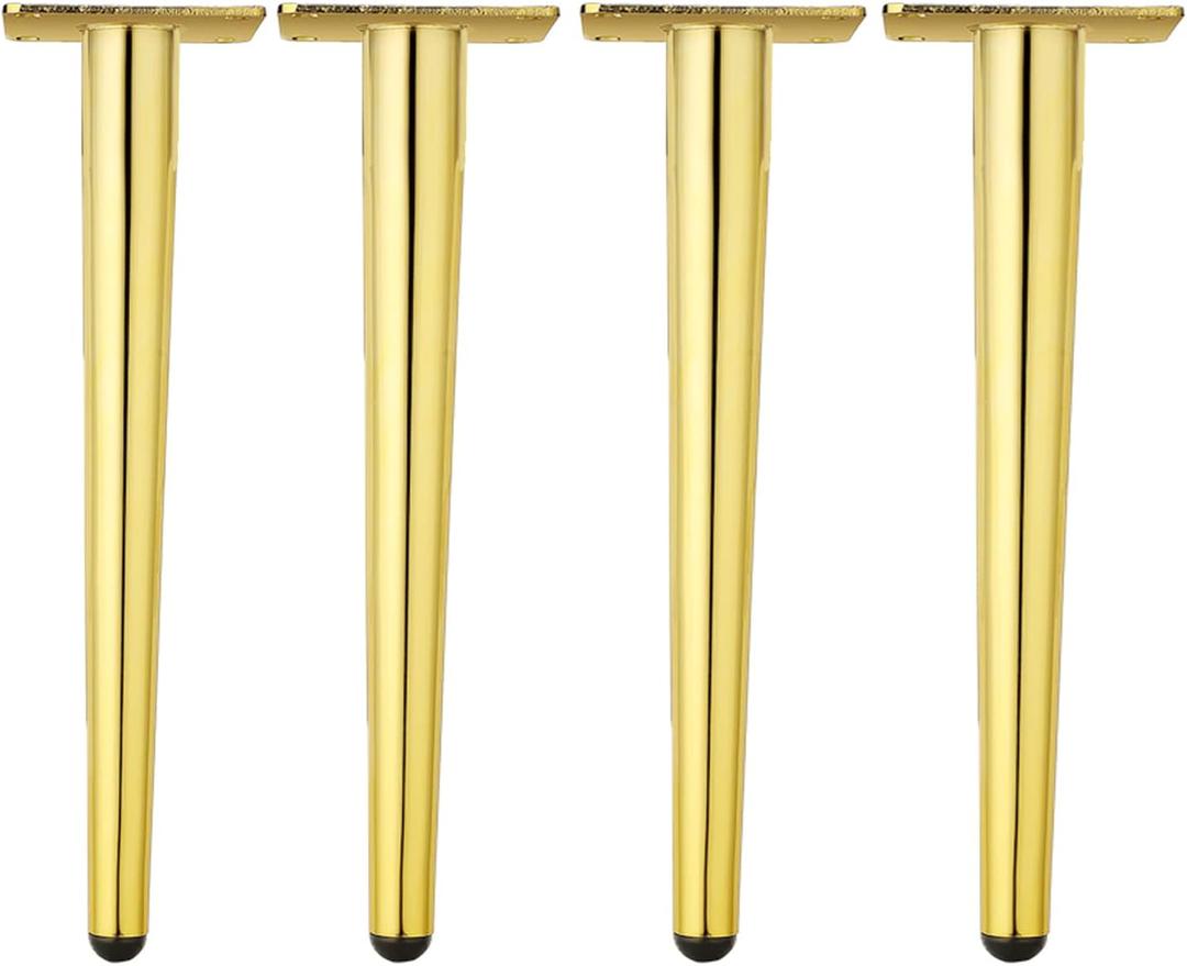 Osring 14 Inch Furniture Table Legs Golden, Steel Round Tapered Modern Sofa Feet, Straight Metal Furniture Legs Hardware for Cabinet and Couch, 4 Pack