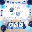 Outer Space ONE High Chair Banner First Trip Around The Sun Party Decorations Space Themed First Birthday Highchair Banner Backdrop Balloons for Boy 1st Birthday Decorations