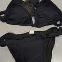 Women Brazilian Bikini Swimsuit Two Piece Tie Knot Bathing Suits Halter Triangle Cheeky Thong Bikini Sets, Size M, Black