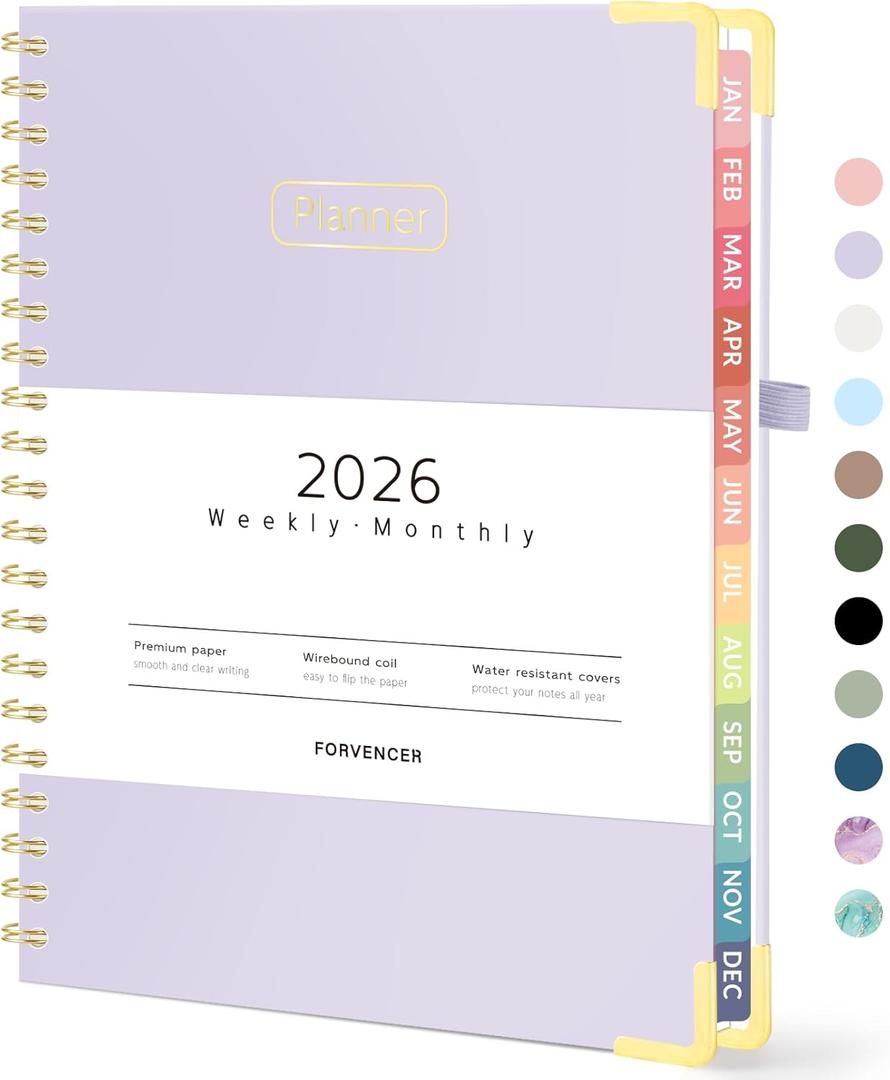 Forvencer 2026 Planner, Hardcover Calendar Planner Weekly and Monthly, January 2026 - December 2026, 8.5" x 11", Spiral Agenda Book with Tabs, Exquisite Daily Journal with Inner Pocket, Organizer Notebook for Office Home School, A4 Size, Purple