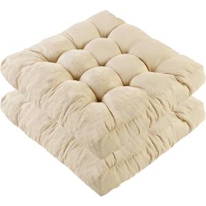 Meditation Floor Cushions Set of 2, Thickened Floor Pillow for Adults, Large Square Pillows Seat Cushion for Tatami Living Room Yoga, Memory Sponge Block Added, 22x22 Inch, Beige
