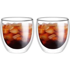 5.5oz Glass Coffee Mugs Set of 2, Double Walled Espresso Cups for Latte Cappuccino Cocoa Milk Cafe Juice, Clear Glass Tea Cup Set Glassware Gift for Christmas Birthday
