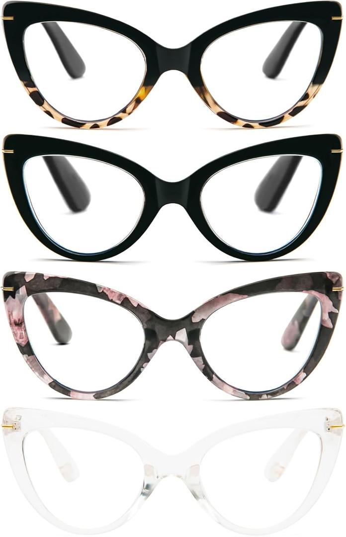 MMOWW Cat Eye Reading Glasses Fashion Cute Reader for Women (Black/Black Tortoise/Red Powder/Transparent), Magnification Strength: 1.0 x