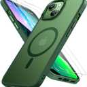 Miracase Magnetic for iPhone 13 Case 6.1 inch (Compatible with MagSafe)with 2X Screen Protectors Military-Grade Protection, Anti-Fingerprint Translucent Matte Phone Case Cover, Dark Green