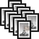 upsimples 5x7 Picture Frame Set of 10, Display Pictures 4x6 with Mat or 5x7 Without, Multi Photo Frames Collage for Wall or Tabletop Display, Black (5x7, Black)