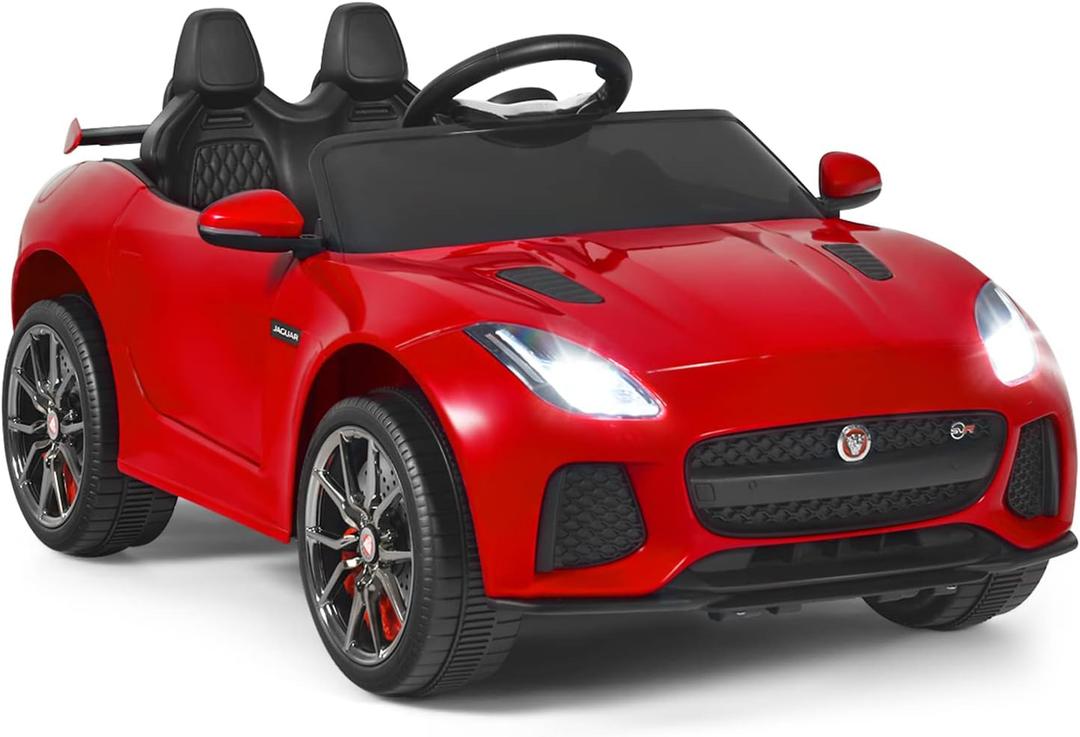 DORTALA Ride On Car, Licensed Jaguar F-Type 12V Battery Powered Ride on Toy with Remote Control, LED Lights, Music, Spring Suspension, Kids Electric Vehicle for Boy Girl 37-95 Months, Red