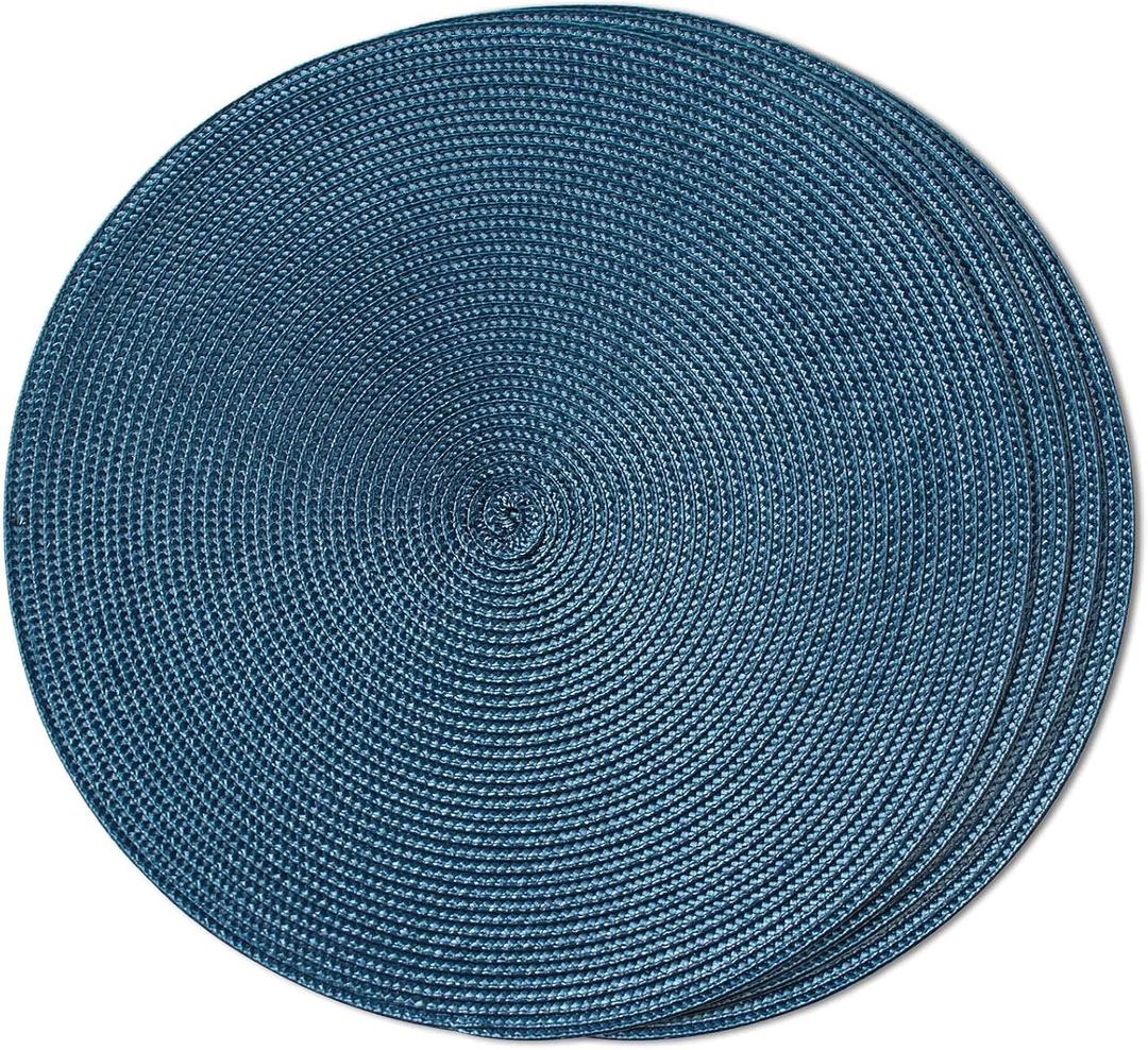 FunWheat Round Braided Placemats Set of 4 Table Mats for Dining Tables Woven Washable Non-Slip Place mats 15inch (Blue, 4pcs)