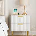 Nightstand with Charging Station, Bedside Table with Gold Frame,White Night Stand, End Table with 2Drawer, Mid Century Modern Bedside Table, Dresser for Bedroom,Living Room