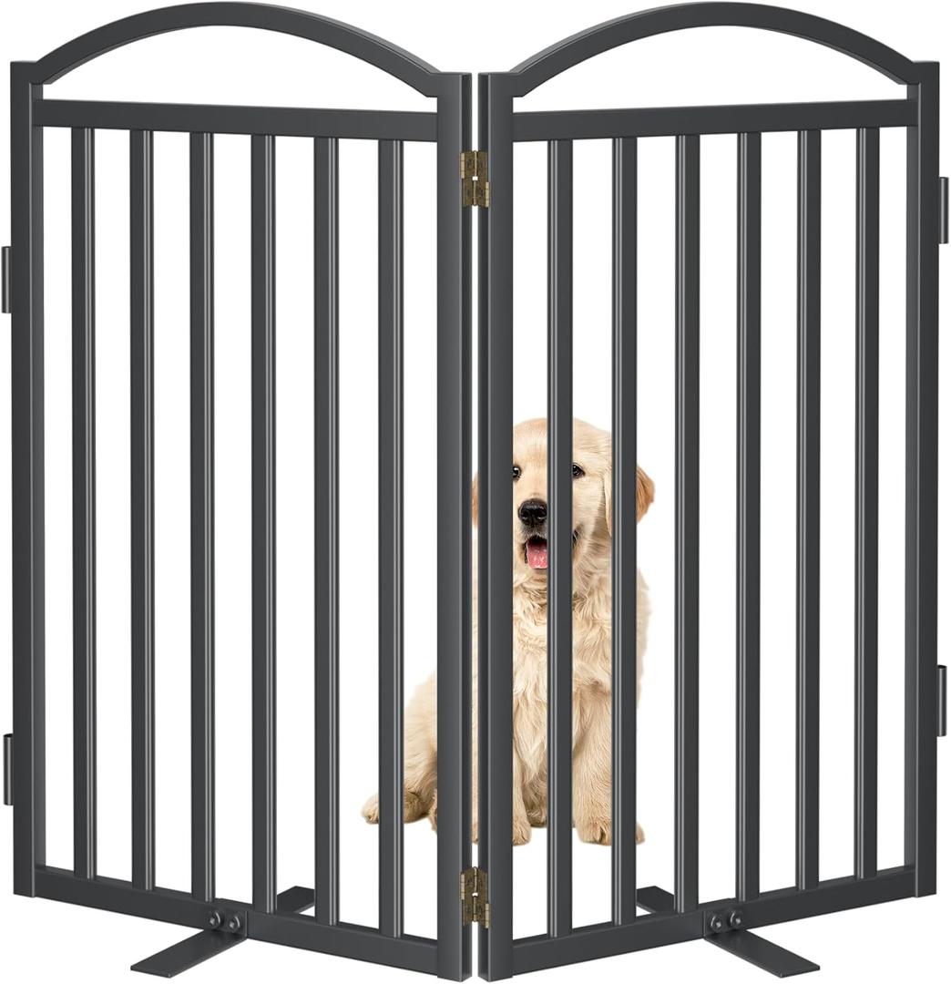 Malier Metal Freestanding Dog Gates with Door, 36'' Height Outdoor Indoor Dog Fences, Extra Wide Foldable Puppy Gate for Stairs (Black, 2 Panels 40''W  36''H)