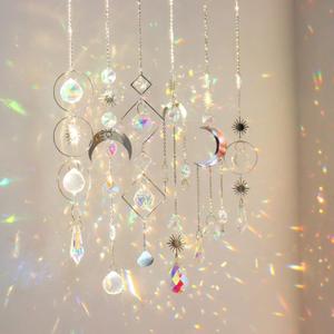 6Pieces Crystal Suncatchers for Window Hanging Sun Catcher with Chain Rainbow Maker Crystal Prisms Decor for Home Garden Party Wedding Ornament Gift Mother Daughter (Silver)