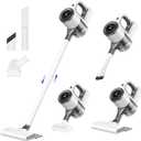 Cordless Vacuum Cleaner for Home, Powerful Stick Vacuum Cleaner with LED Screen and 3-Speed Suction, Rechargeable Vacuum Cordless, Lightweight Handheld Vacuum for Hard Floors Carpets Pet Hair, White