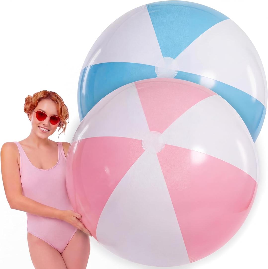Tradder 2 Pcs 60 Inch Giant Inflatable Beach Ball Large Pastel Macaron Inflatable Float Jumbo Pool Playground Balls for Adults Summer Outdoor Games Water Pool Beach Party Favor
