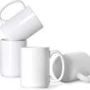 Smilatte 16 OZ Porcelain Coffee Mugs, Classic Blank Ceramic Cup with Large Handle for Tea Latte Cappuccino, Set Of 4, White