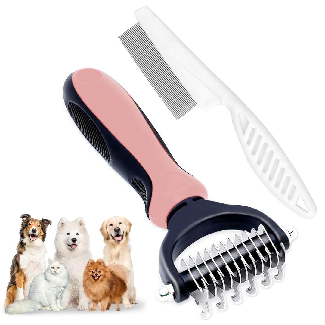 Zoocozy Pet Grooming Combs Kit for Dog Cat, Dog Brush for Shedding, Cat Deshedding Brush for Removal of Long Matted Fur on Pet(Pink)